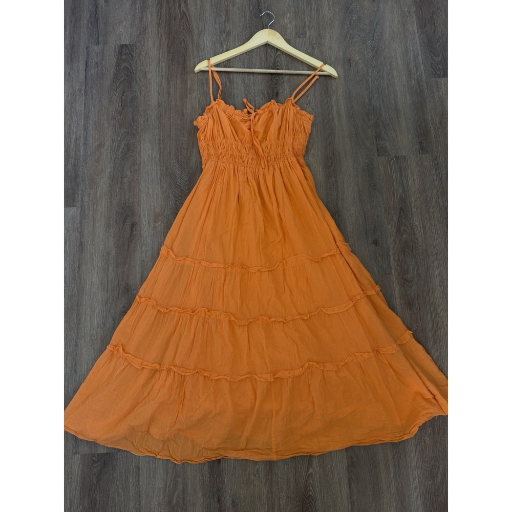 Women's Sleeveless Maxi Dress Orange Size 4 100% Cotton